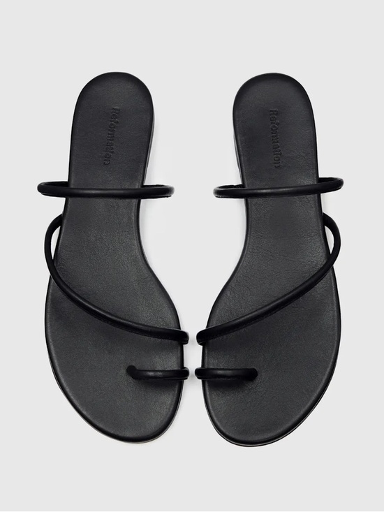 Reformation Shoes - Reformation Ludo Toe Ring Strappy Flat Sandal Black - Size 6